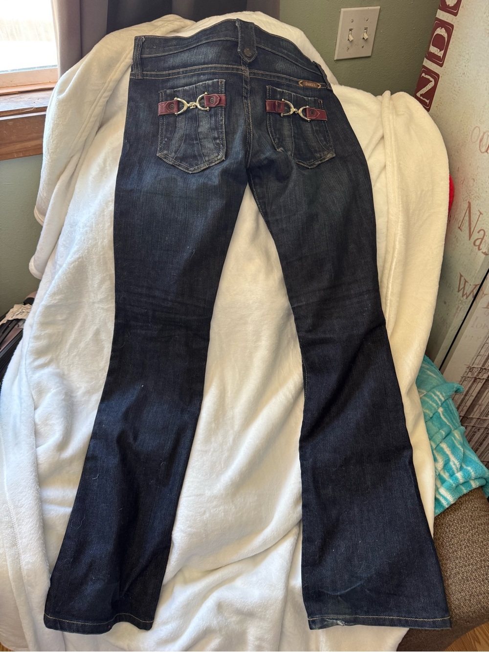 Frankie B. Dark Blue Denim Jeans with Brown Leather Label